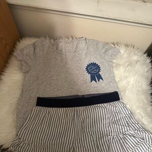 Aerie Pajama Set | Medium | Gray Tee & Striped Shorts